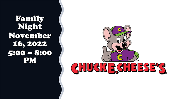 Chuck E. Cheese Spirit Night November 16 5:00 pm - 8:00 pm