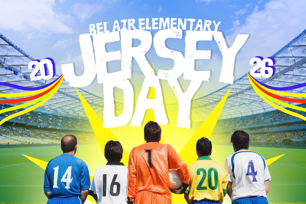 players in jerseys looking up at large Jersey Day 2026 sign